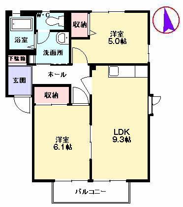ディアス木の花(2LDK/2階)の間取り写真