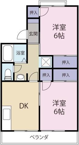 セジュール田宮(2DK/2階)の間取り写真