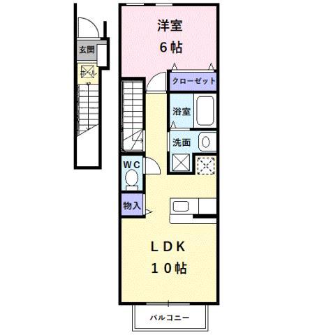 ドリームハウス(1LDK/2階)の間取り写真