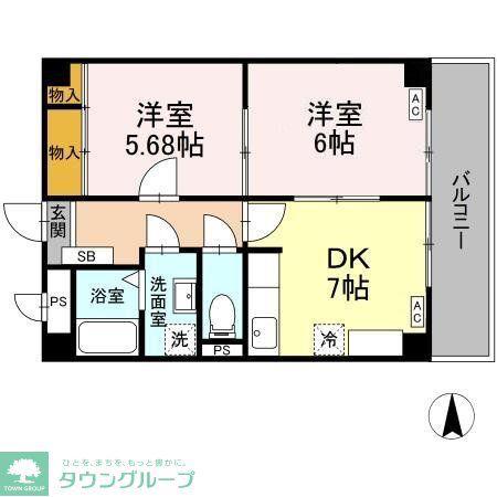ロイメント名駅(2DK/2階)の間取り写真