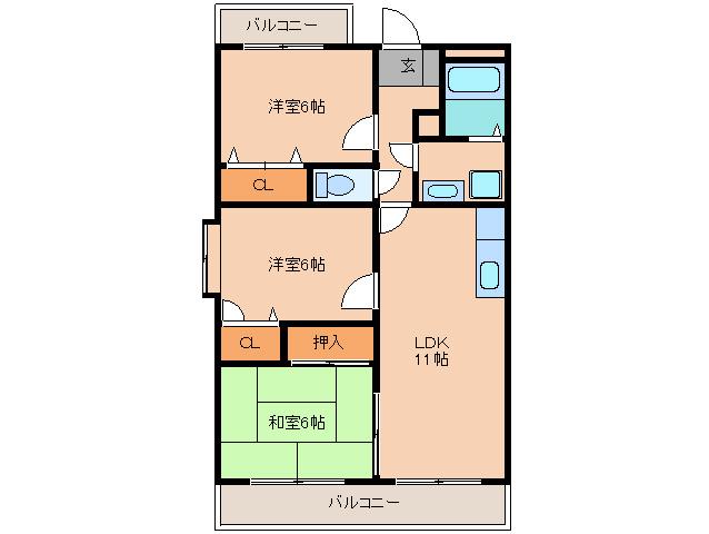 メールコート9(3LDK/2階)の間取り写真