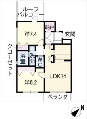 ヒルサイド岩崎台(2LDK/3階)の間取り写真