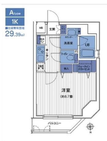 HF三田レジデンスII(1K/7階)の間取り写真