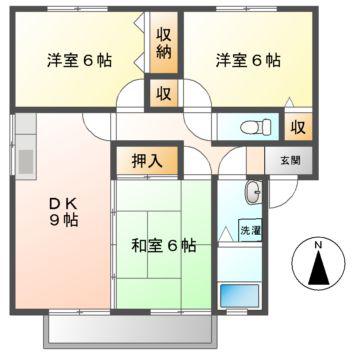 コーポユアーナG(3DK/1階)の間取り写真
