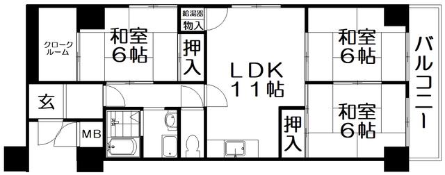 香里日光ハイツ(3LDK/7階)の間取り写真
