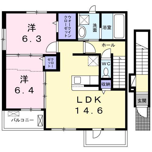 ルチル VII(2LDK/2階)の間取り写真