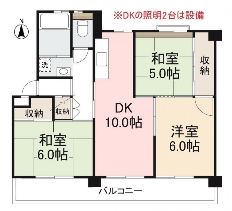 ヴィラ・アンソレイエ牟礼I(3DK/4階)の間取り写真