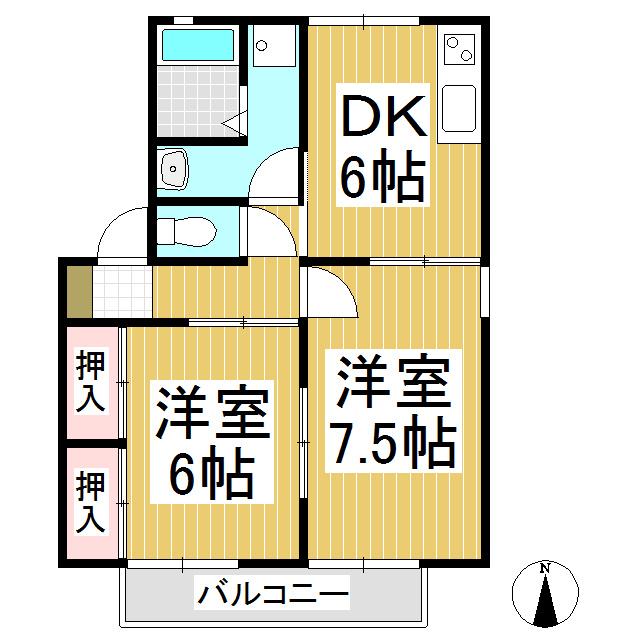 ファミール広田B棟(2DK/2階)の間取り写真