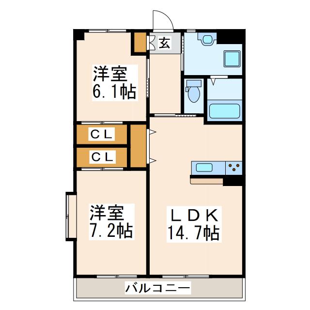 キャッスル上野1番館(2LDK/3階)の間取り写真