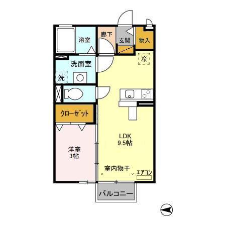まるまハイツ(1LDK/2階)の間取り写真