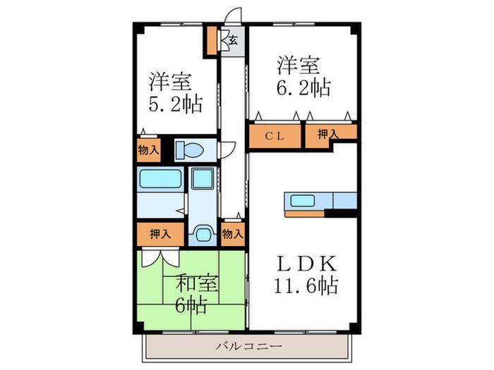 ワンネス21(3LDK/2階)の間取り写真