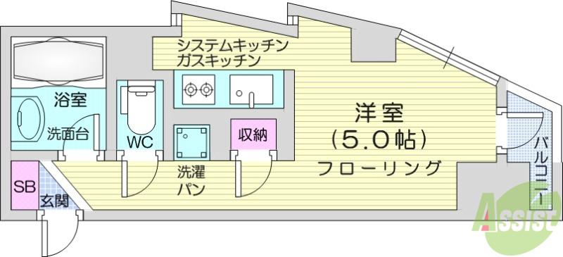仙台リエゾン(ワンルーム/6階)の間取り写真