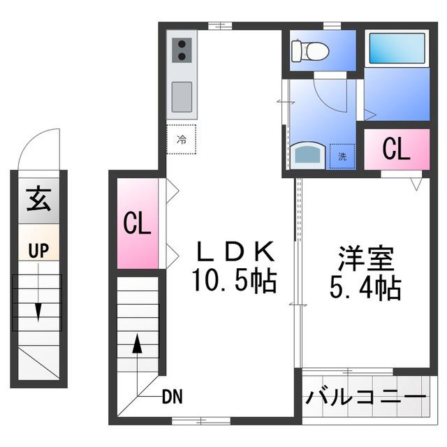 TJ杭ノ瀬II B(1LDK/2階)の間取り写真