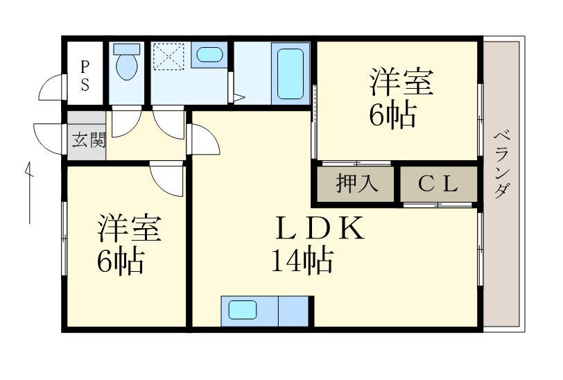 グランディールU(2LDK/3階)の間取り写真