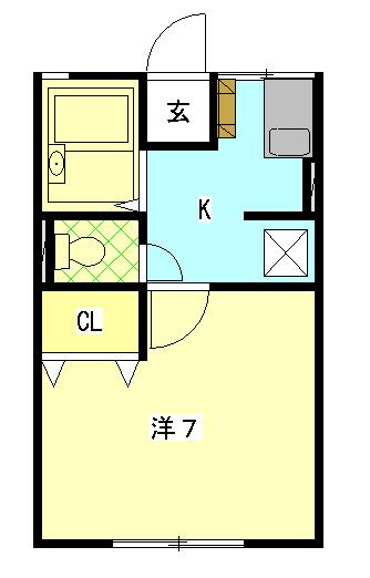 ファーストA(1K/2階)の間取り写真