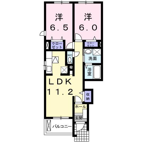 M グレインII(2LDK/1階)の間取り写真