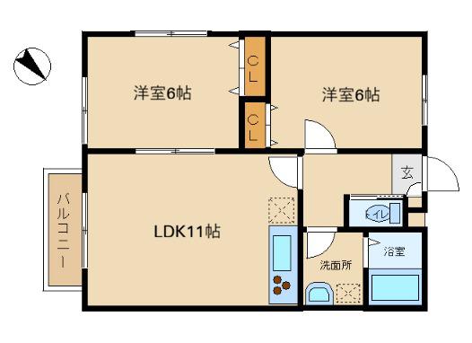 コーラル島根II(2LDK/2階)の間取り写真