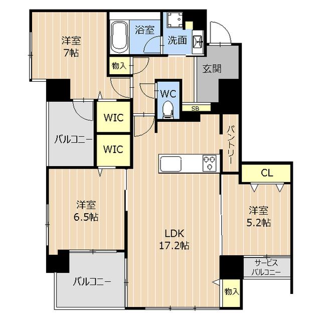 S-PROUD新町(3LDK/7階)の間取り写真