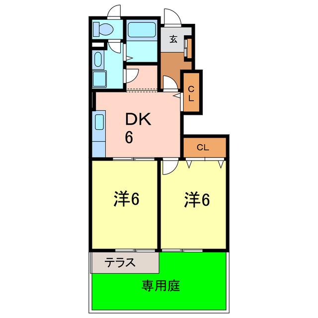 ピクシーハウス(2DK/1階)の間取り写真