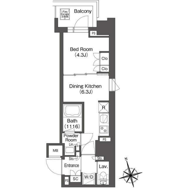 ミリアレジデンス浅草駒形 部屋番号0903(1DK/9階)の間取り写真