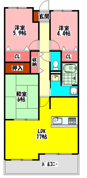 さくら館(3LDK/5階)の間取り写真