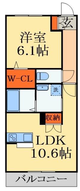 ヤマサイーストヒル(1LDK/1階)の間取り写真