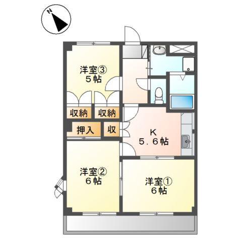 エトワール横割(3K/3階)の間取り写真