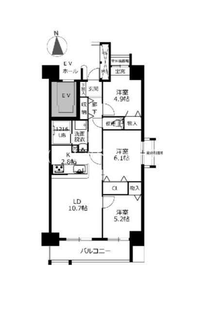 クラシオン桜坂1棟(3LDK/8階)の間取り写真