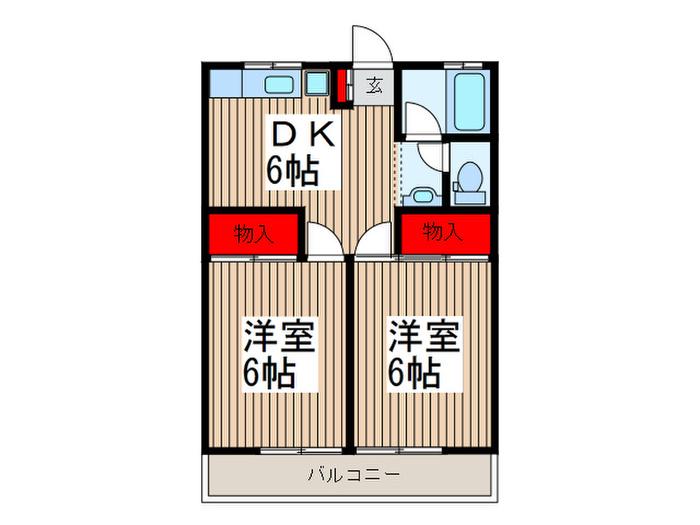 中央コータース(2DK/2階)の間取り写真