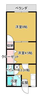 ロイヤルハイム藤(2K/1階)の間取り写真