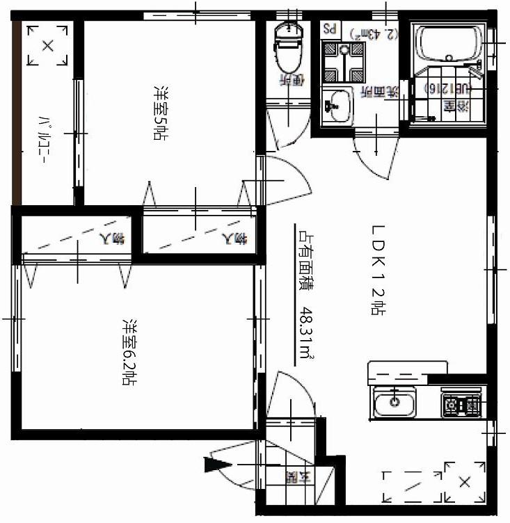 プロスパー大塔(2LDK/2階)の間取り写真