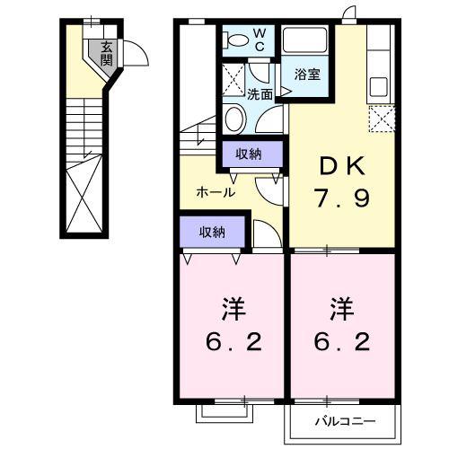 アイオーラ扶桑(2DK/2階)の間取り写真