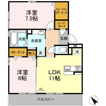 ボレアス(2LDK/2階)の間取り写真