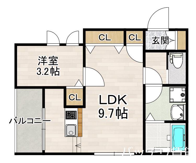 KATZE筥松(1LDK/1階)の間取り写真