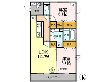 クルール・ルージュ(2LDK/3階)の間取り写真