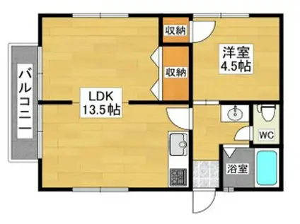 ラ・フィーユみどり(1LDK/2階)の間取り写真