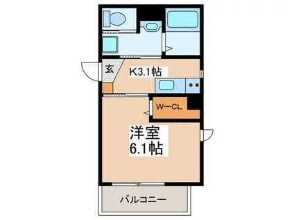 オークスアレイ淵野辺(1K/1階)の間取り写真