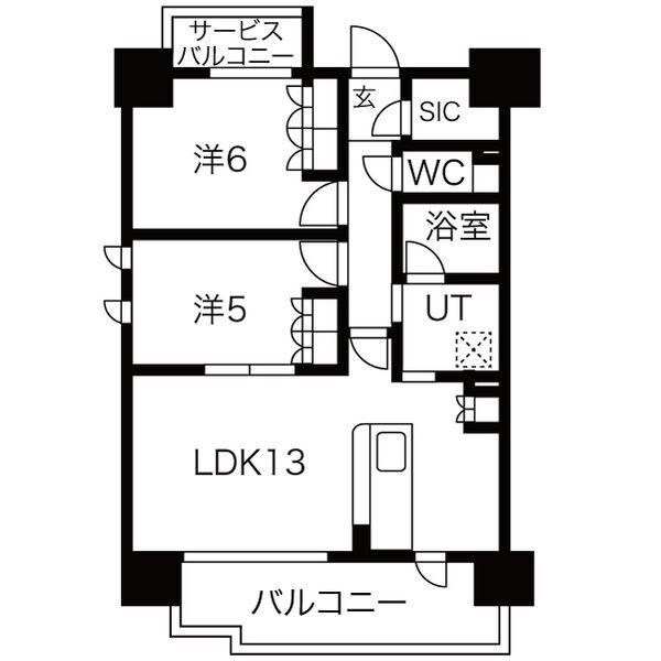 SK RESIDENCES SHINSAIBASHI(2LDK/6階)の間取り写真