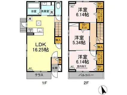 名鉄豊田線 三好ケ丘駅 徒歩25分 2階建 築2年(3LDK/1階)の間取り写真