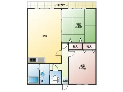 レイクサイド大坪(2LDK/2階)の間取り写真