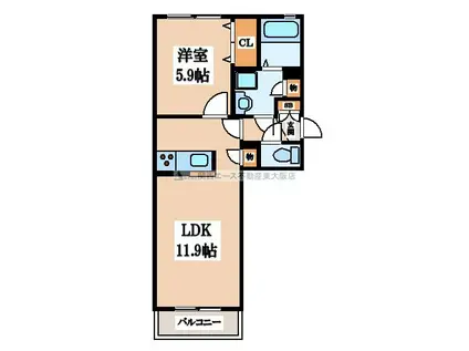 サンヒルズ阪奈(1LDK/1階)の間取り写真