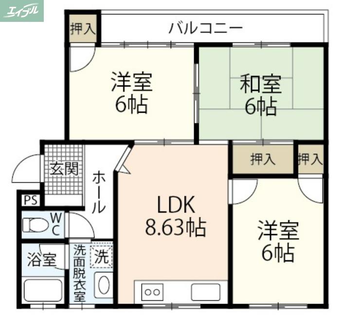 オークI(3LDK/1階)の間取り写真