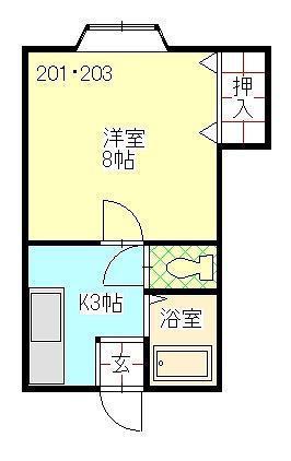 ハイツ陽明(1K/2階)の間取り写真