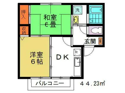 アンディーヌA(2DK/1階)の間取り写真