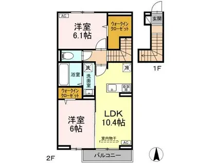 D-ROOMあさかや II(2LDK/2階)の間取り写真