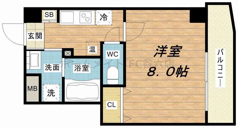 ラ・フォンテ松屋町(1K/2階)の間取り写真