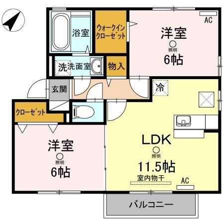 リビングタウン皆生A棟(2LDK/1階)の間取り写真