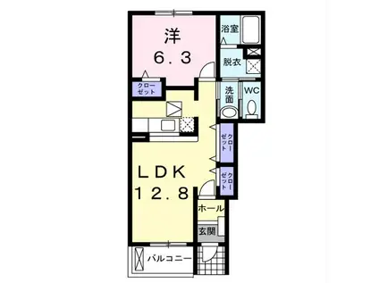 ピアチェーレII III(1LDK/1階)の間取り写真