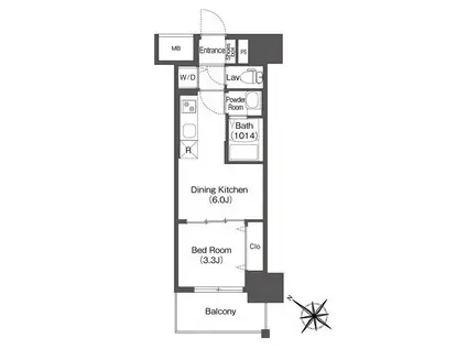 ディームス塚本(1DK/3階)の間取り写真