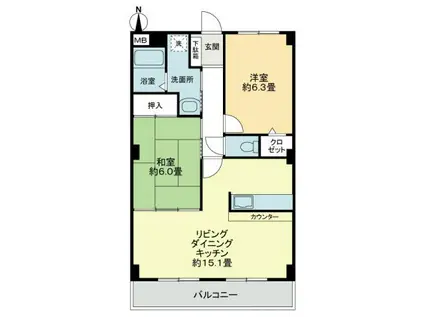 フォブールトロワやくりB(2LDK/3階)の間取り写真